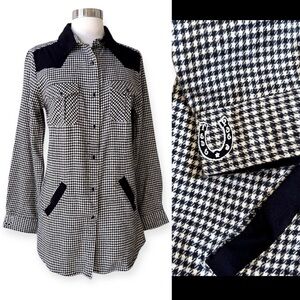 Tasha Polizzi Tall Grass Houndstooth Shirt Womens Small Pockets Long Sleeve $125